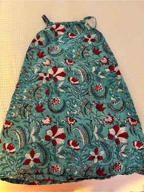 Anokhi Kids Floral Print Dress with pockets in Teal and Red